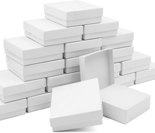 Cardboard Jewelry White Gift Boxes 20 Pack3.5×3.5×1 inches, its apply to displaying necklaces, rings, bracelets, earrings