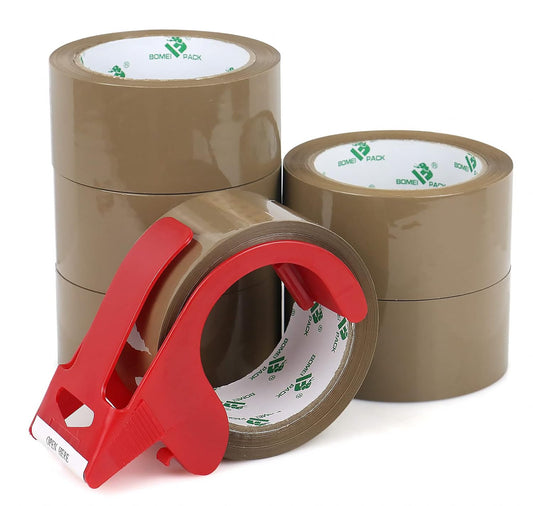 Brown Packing Tape with Dispenser, 2.4 Mil 1.88 Inch x 60 Yards, 6 Refills Rolls Packaging Tape for Moving, Shipping and Storage