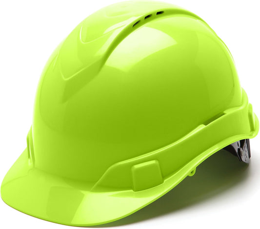 Cap Style Hard Hat, Vented, 4-Point Ratchet Suspension, Hi-Vis Lime