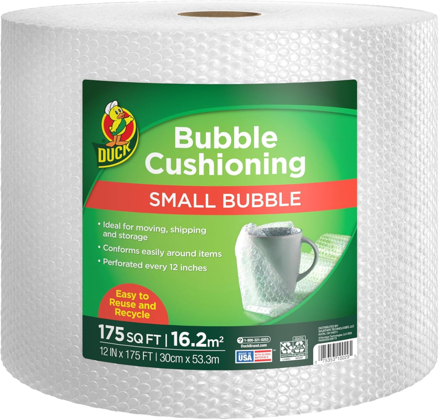 175 FT Bubble Packing Wrap for Extra Protection Packaging Boxes & Mailers - Clear Bubble Roll Moving Supplies, Perforated Every 12 IN