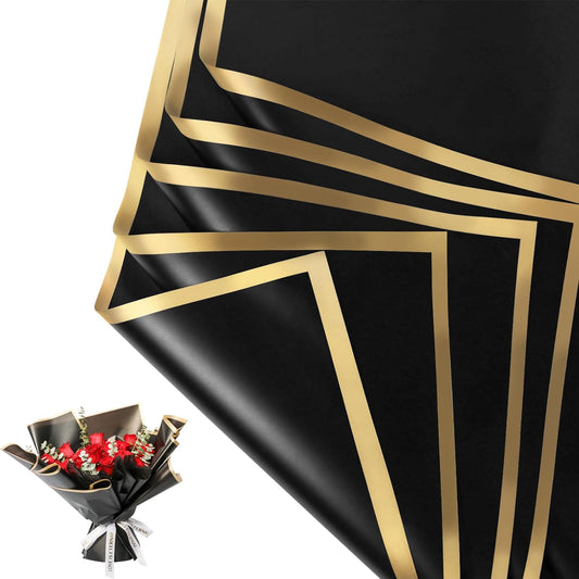 20 Sheets Flower Wrapping Paper - Waterproof Floral Bouquet Wrapping Paper, Florist Supplies Packaging Paper for Wedding Birthday Gift DIY (Black)