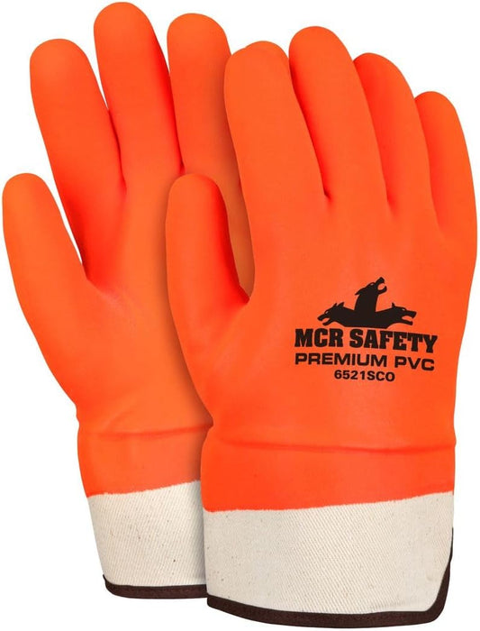 Double Dipped PVC Foam Lined Sandy Finish Men's Gloves with Rubberized Safety Cuff, Orange, Large, 1-Pair