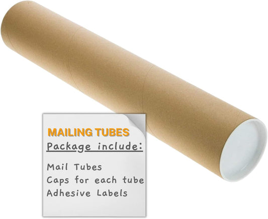 Mailing Tubes with Plastic Caps Shipping Cardboard Blueprints Artwork Poster Kraft Extra Heavy-Duty Thickness Posters, Art Prints Multipurpose Documents Storing (1 Pack) 2x18 inch