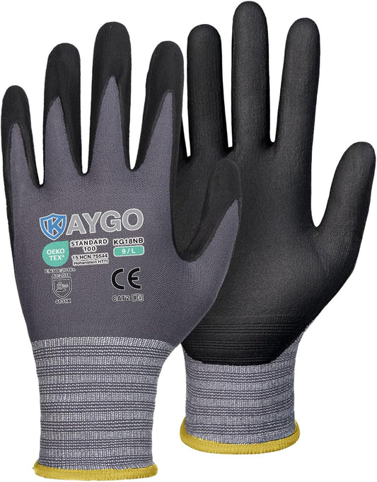 Safety Work Gloves MicroFoam Nitrile Coated, 3 Pairs KG18NB,Seamless Knit Nylon Glove for Men and Women, Ideal for Automotive,Warehouse,Construction