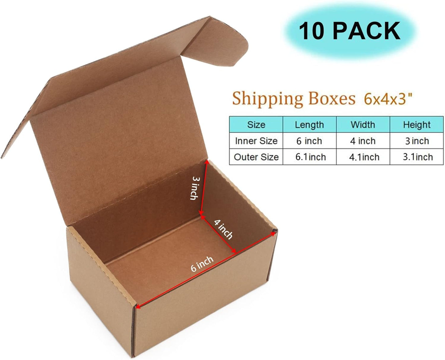 10 Pack Small Shipping Boxes 6x4x3'' Corrugated Small Cardboard Boxes for Shipping, Recyclable Packaging Boxes for Small Business, Mailer, Gift Packing, Crafts Packing, Jewelry Box Shipping, Brown