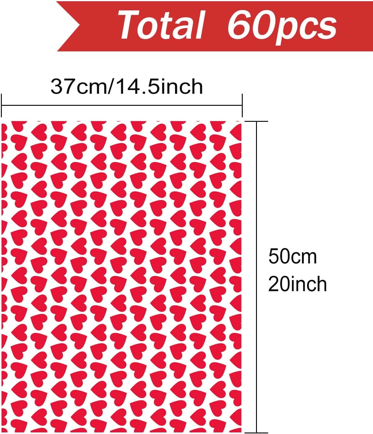 Tissue Paper for Packaging 60 Sheets Gift Wrapping Tissue Paper Heart Design Art Paper for Crafts Valentine's Day Wedding Party DIY Decor