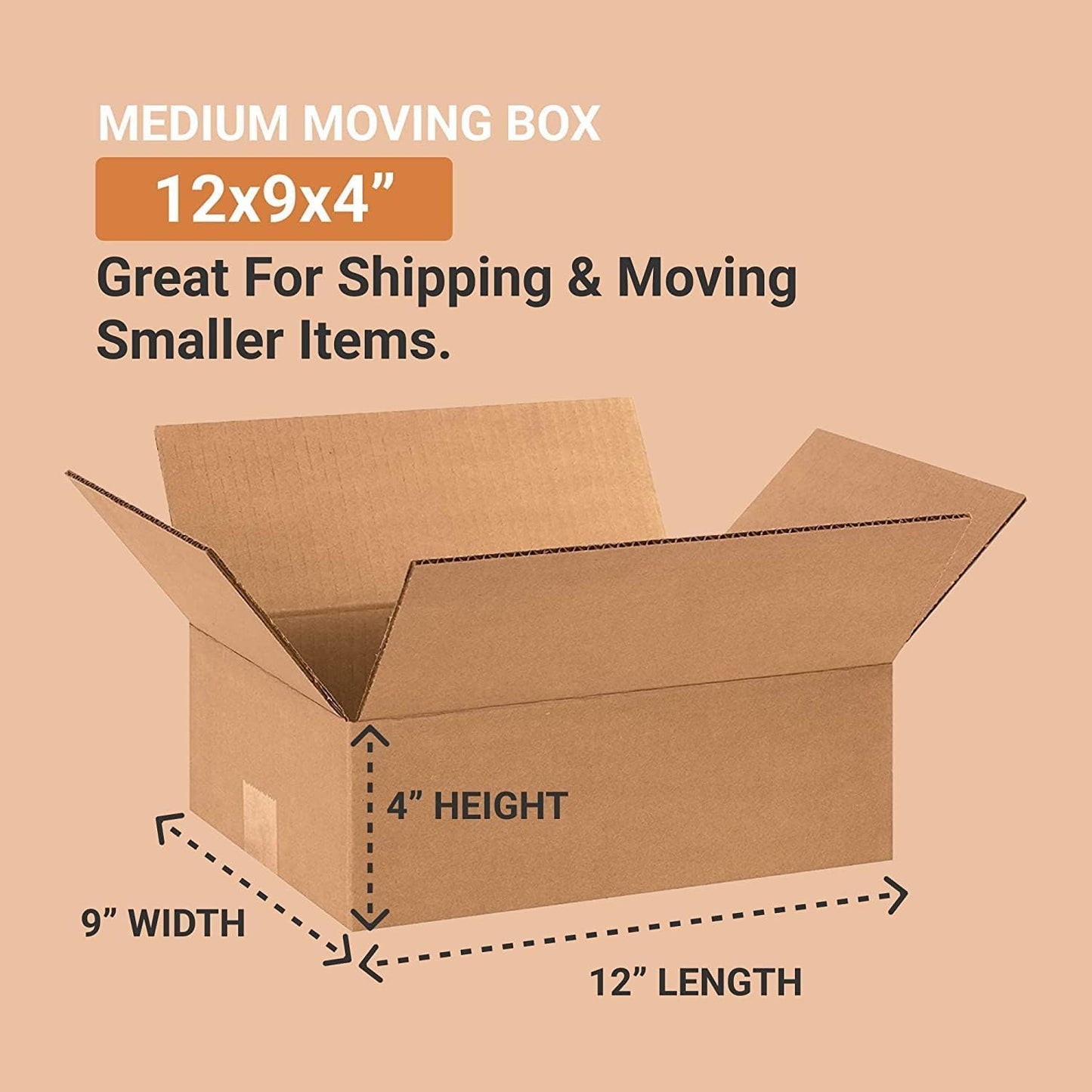 Shipping Boxes Medium 12"L x 9"W x 4"H, 25-Pack | Corrugated Cardboard Box for Moving, Mailing, Packing and Storage